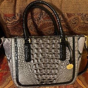 Brahmin Silver & Black Croc-Embossed Leather Shoulder Bag